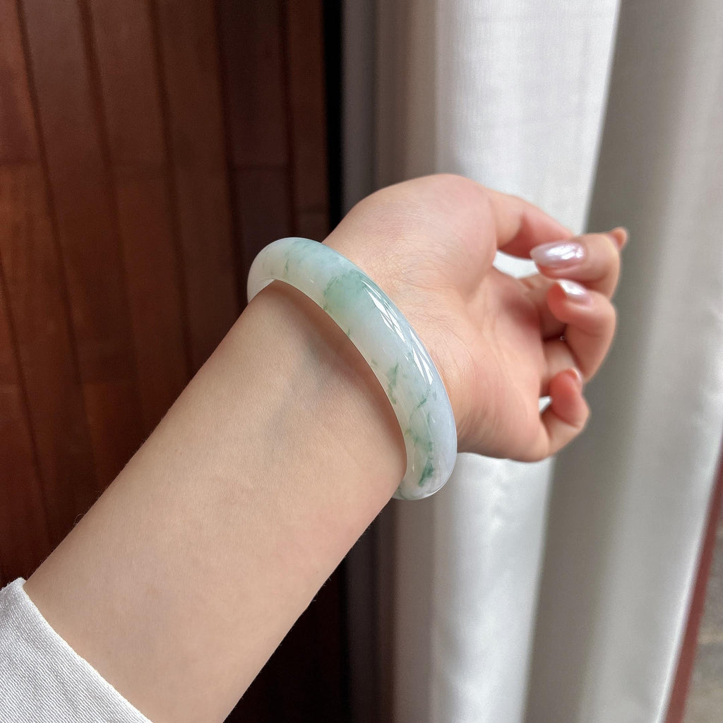 糯冰飘花贵妃镯 55圈 天然缅甸A货翡翠（yc522446）