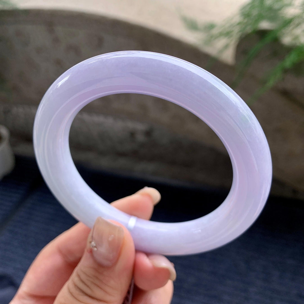 细糯种淡紫罗兰圆条手镯 56圈口 天然缅甸A货翡翠（yc464047）