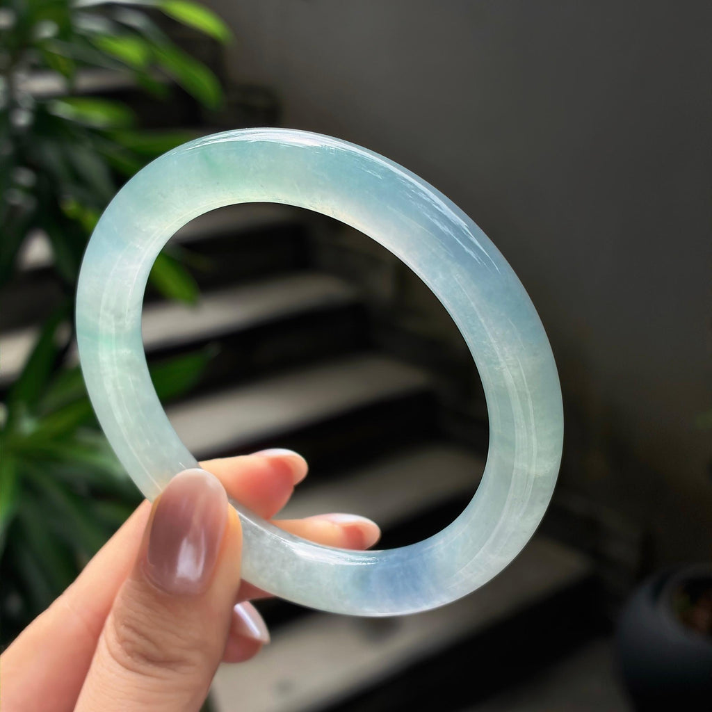 冰种带一抹紫特色圆条手镯 56圈 天然缅甸A货翡翠（yc522261）