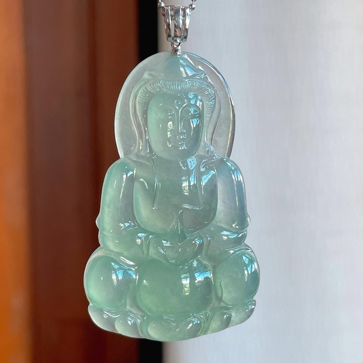 18k金扣冰种晴绿底翡翠观音（yc242749）