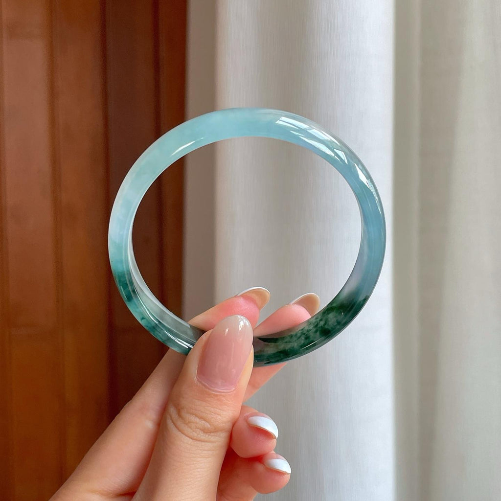冰种半山半水翡翠平安镯（58.7mm)（yc391827）