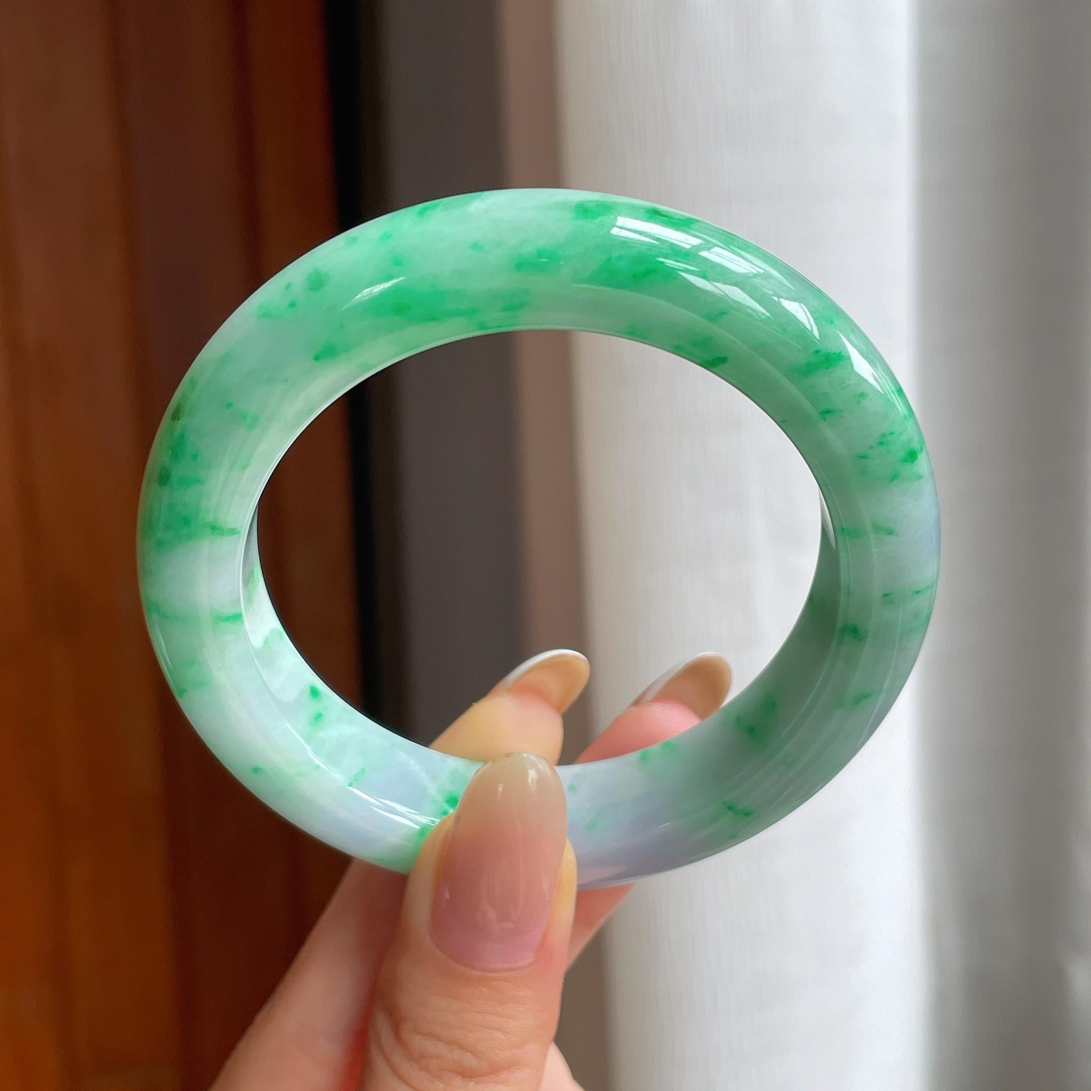 糯冰带色翡翠平安镯（54.2mm)（yc407473）