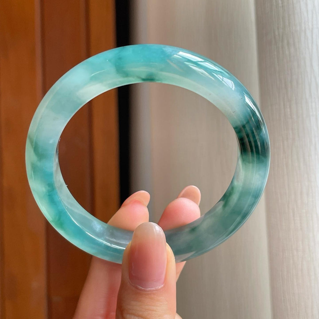 冰种飘花翡翠平安镯（54mm)（yc345581）