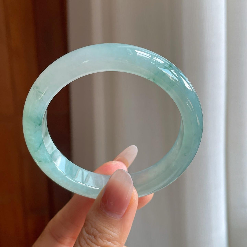 冰种飘花翡翠平安镯（56.5mm）（yc307039）