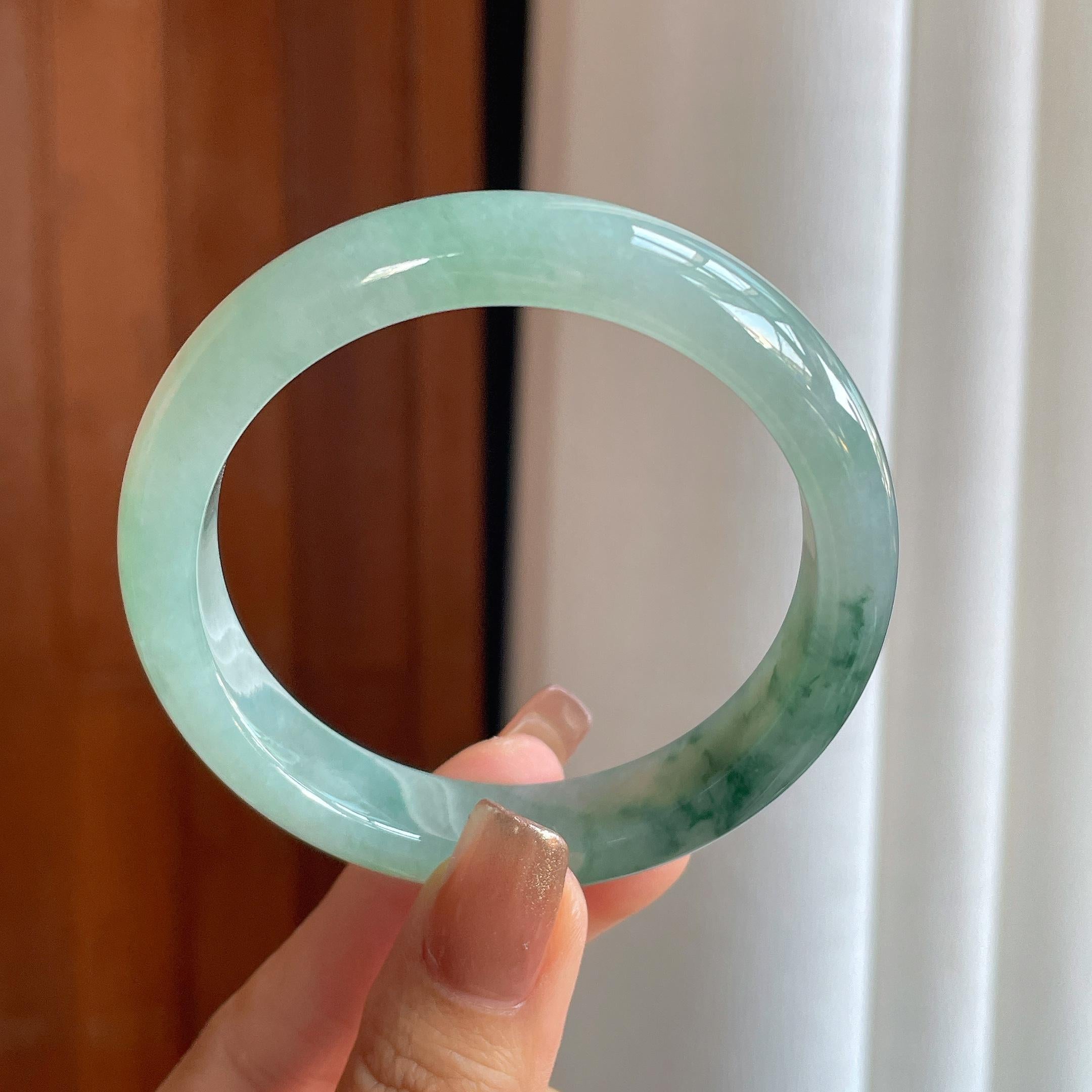 糯冰飘花翡翠平安镯（57.3mm）（yc366940）