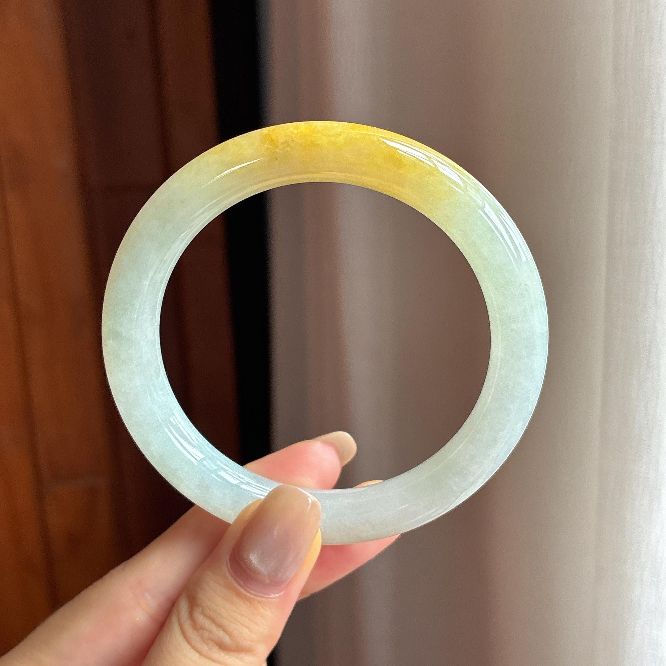糯冰黄翡圆条手镯 55圈 天然缅甸A货翡翠（yc440037）