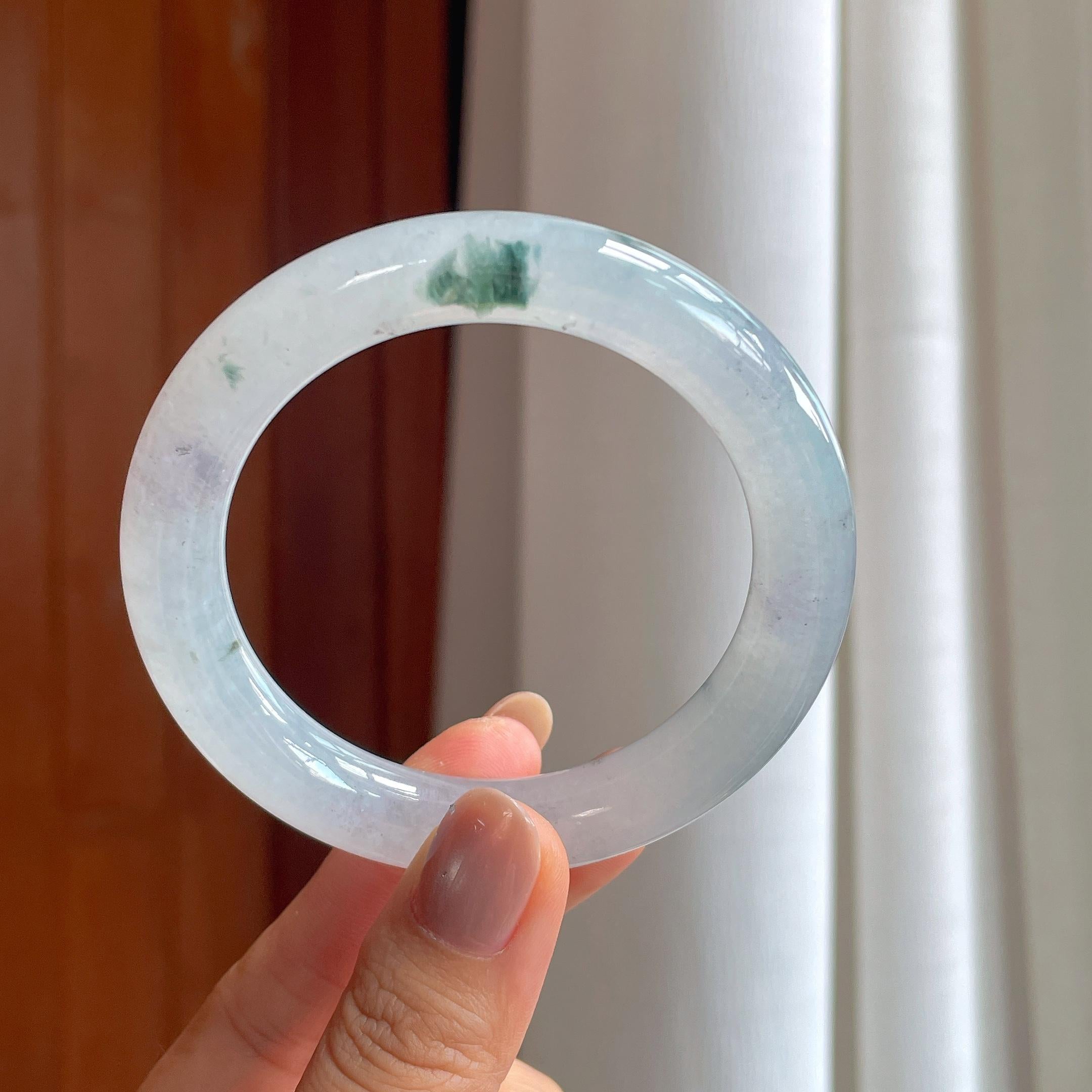 冰种飘花翡翠圆条手镯（55mm）（yc406234）