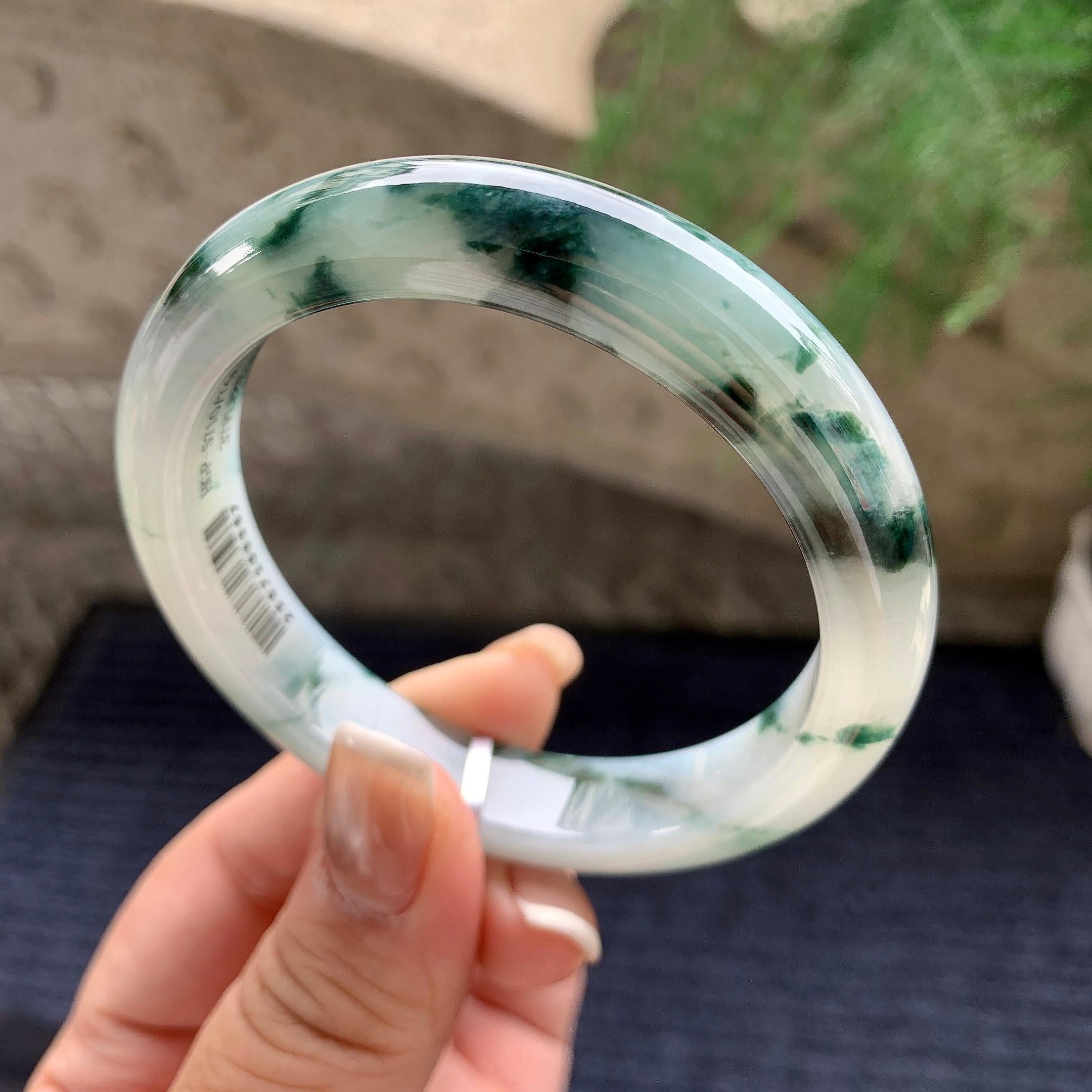 细糯种飘蓝花正圈平安镯 56.6圈口 天然缅甸A货翡翠（yc376067）