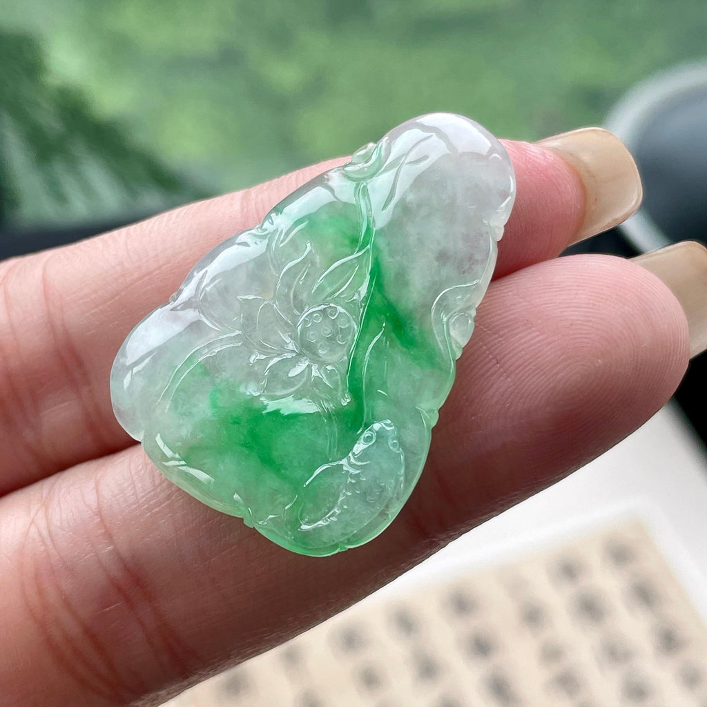 糯冰种飘绿花莲花牌挂件 天然缅甸A货翡翠（yc477755）