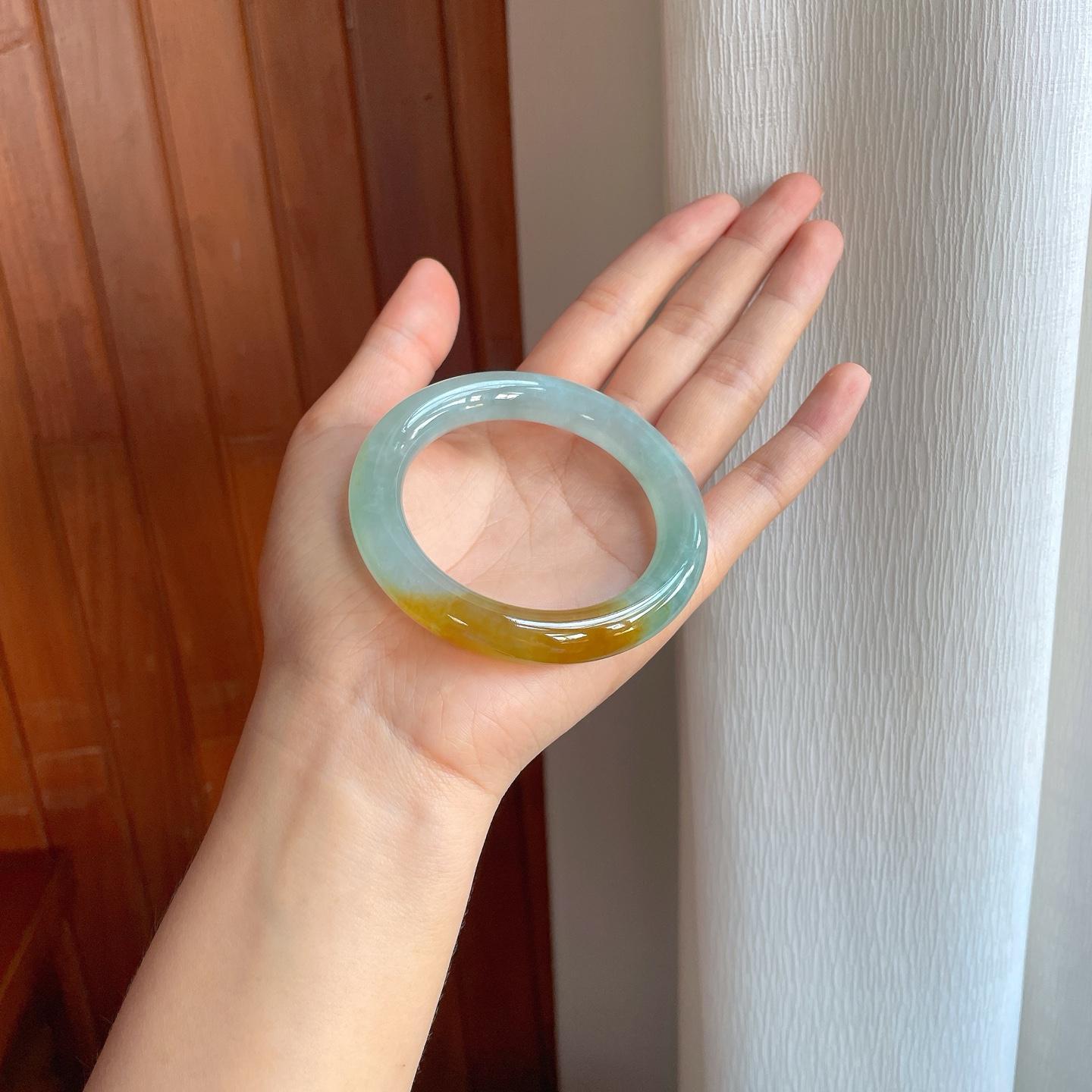冰种黄翡翡翠圆条手镯（54.4mm)（yc380049）