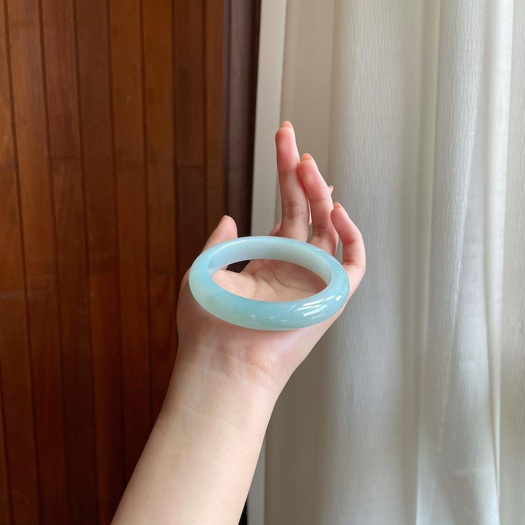 糯冰蓝晴底翡翠平安镯（60mm）（yc333078）