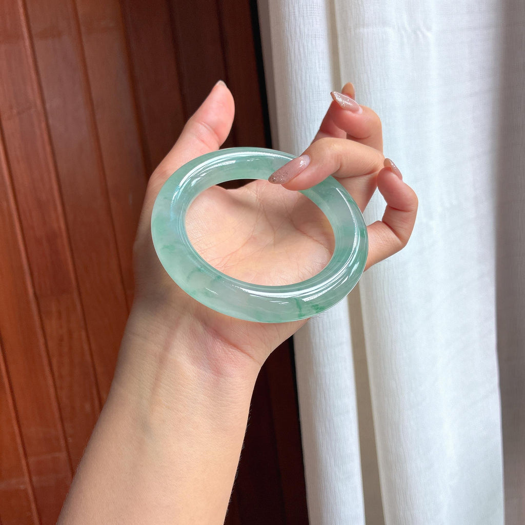 大圈口 高冰种晴底飘花圆条手镯 59圈 天然缅甸A货翡翠（yc454272）