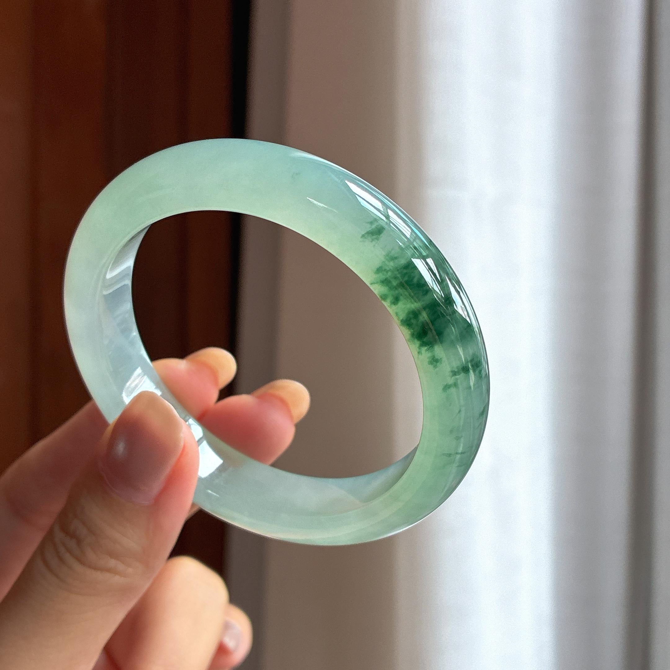 冰种飘花胶底翡翠平安镯（54.5mm）（yc418404）