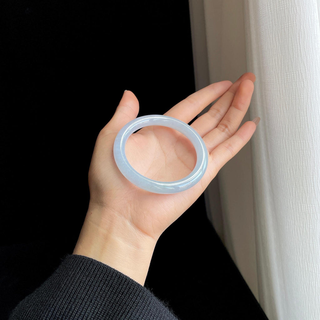 冰种淡紫罗兰翡翠圆条手镯（55mm）（yc329528）