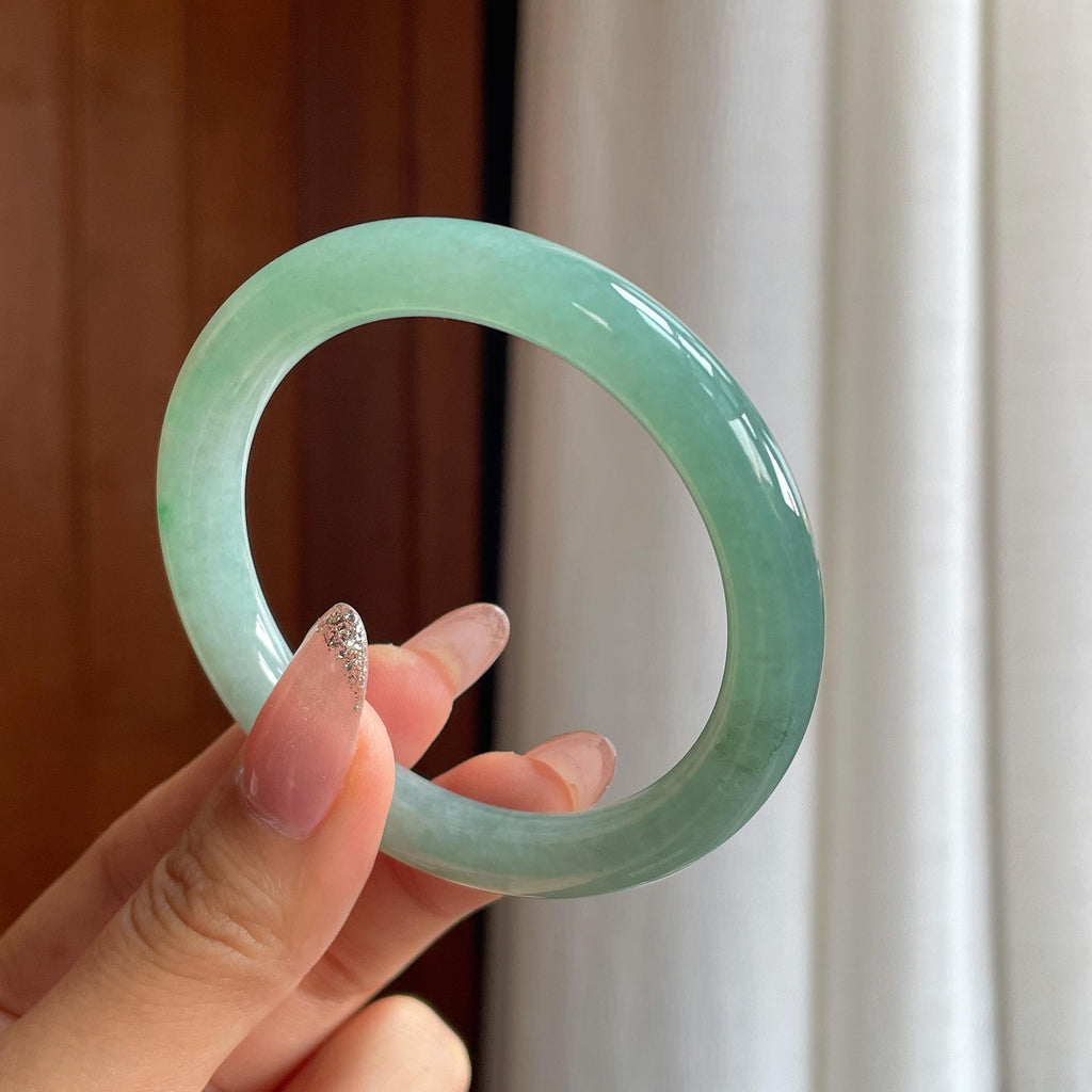 糯冰湖水绿翡翠圆条手镯（53.8mm）（yc354241）