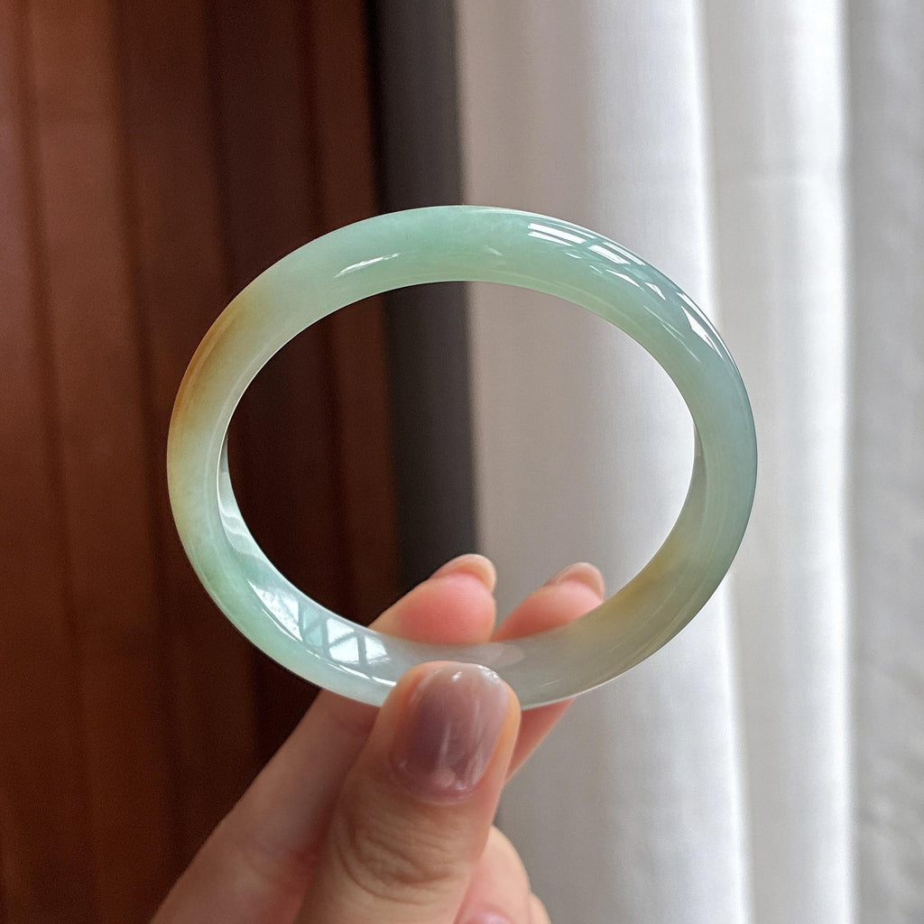糯冰晴底飘黄特色正圈平安镯 52圈 天然缅甸Ａ货翡翠（yc487571）