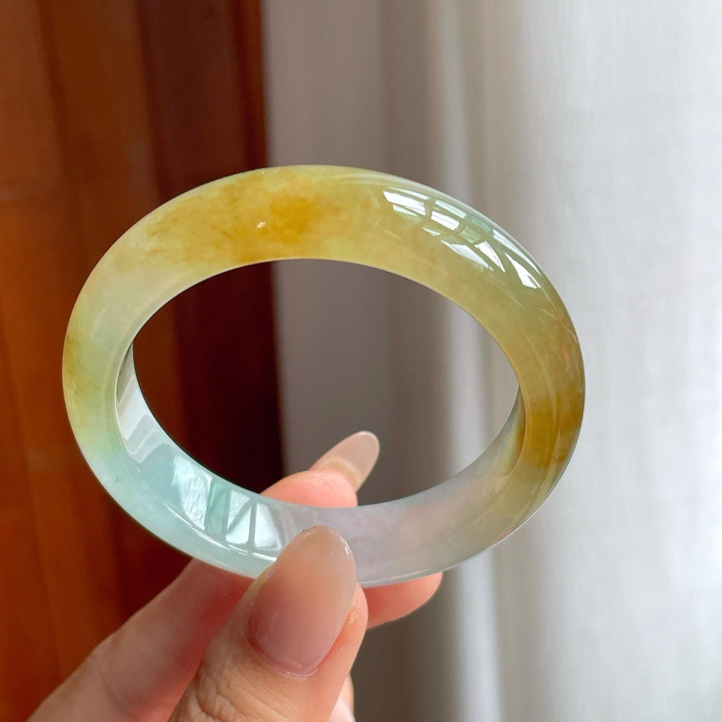 冰种黄翡翡翠平安镯（51mm）（yc240464）