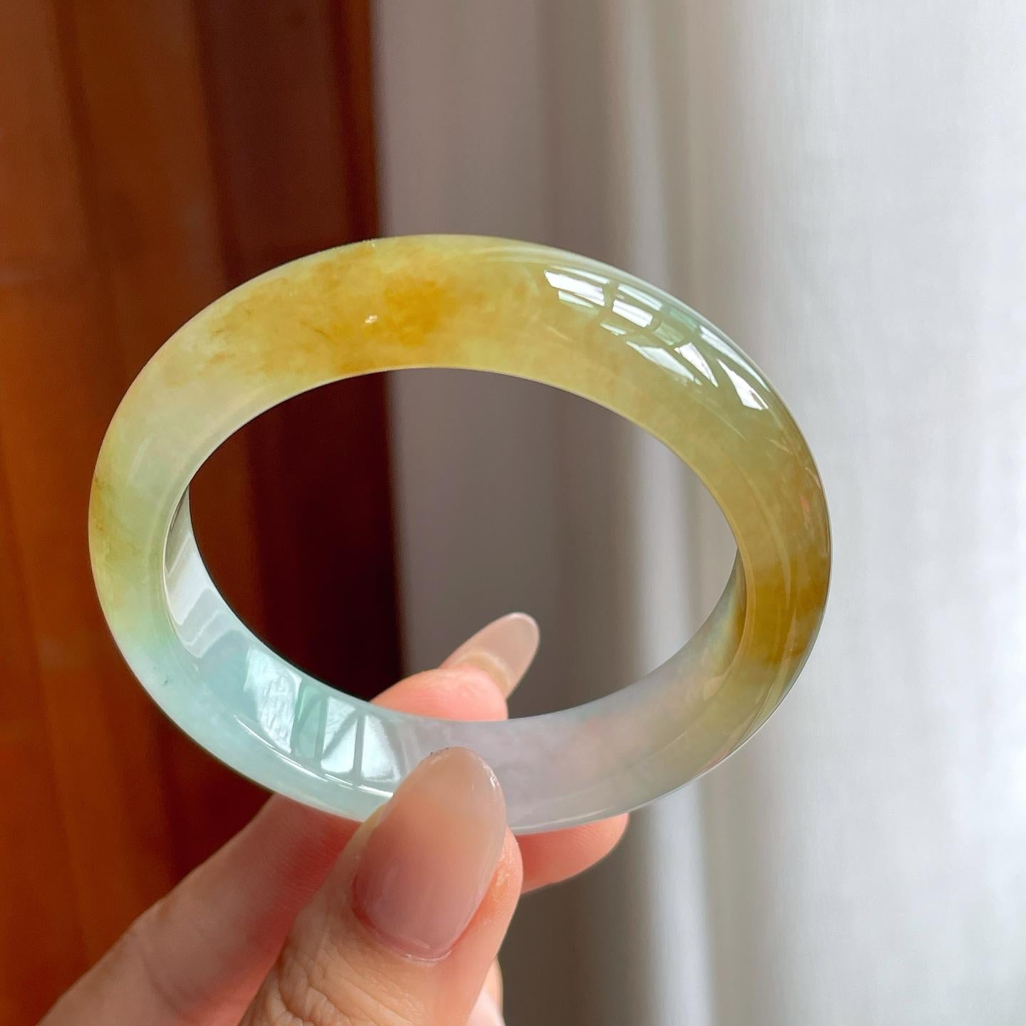 冰种黄翡翡翠平安镯（51mm）（yc240464）