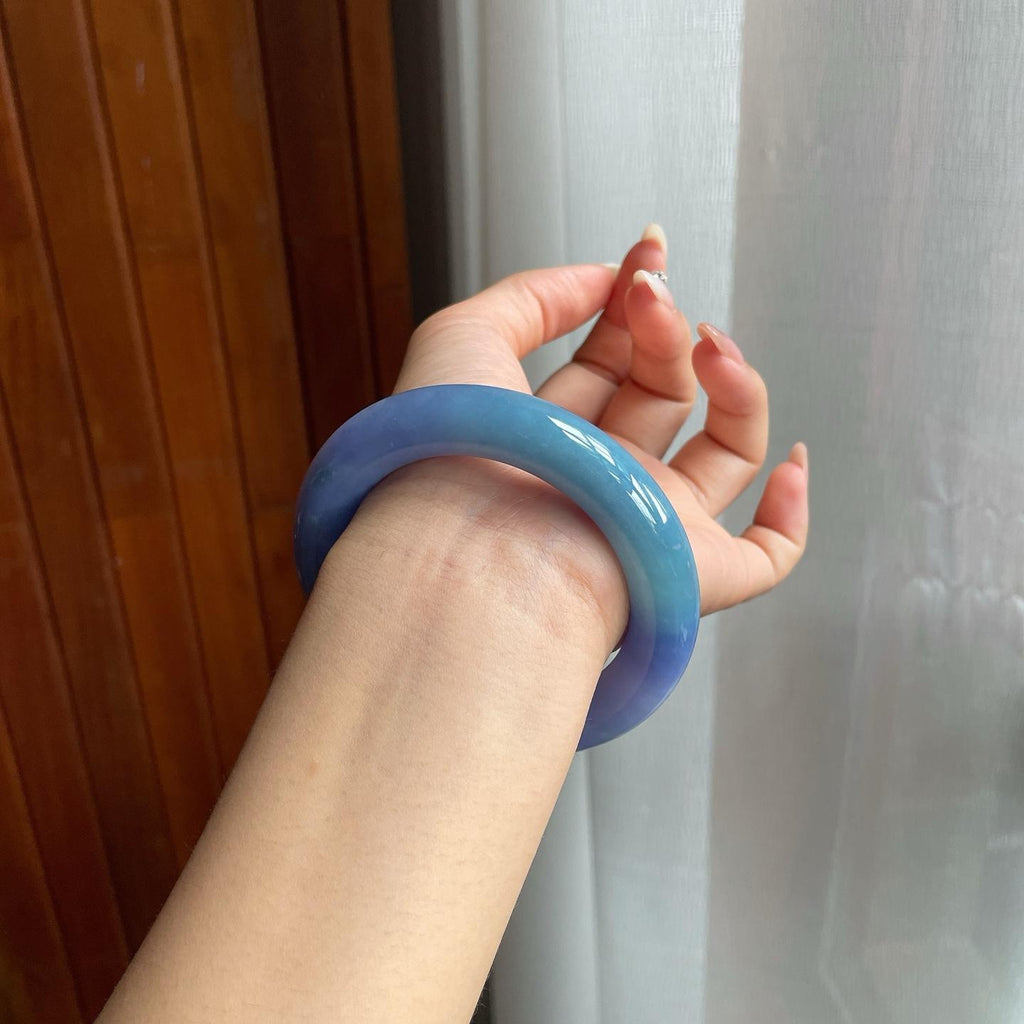 糯冰种紫罗兰翡翠圆条手镯（55mm）