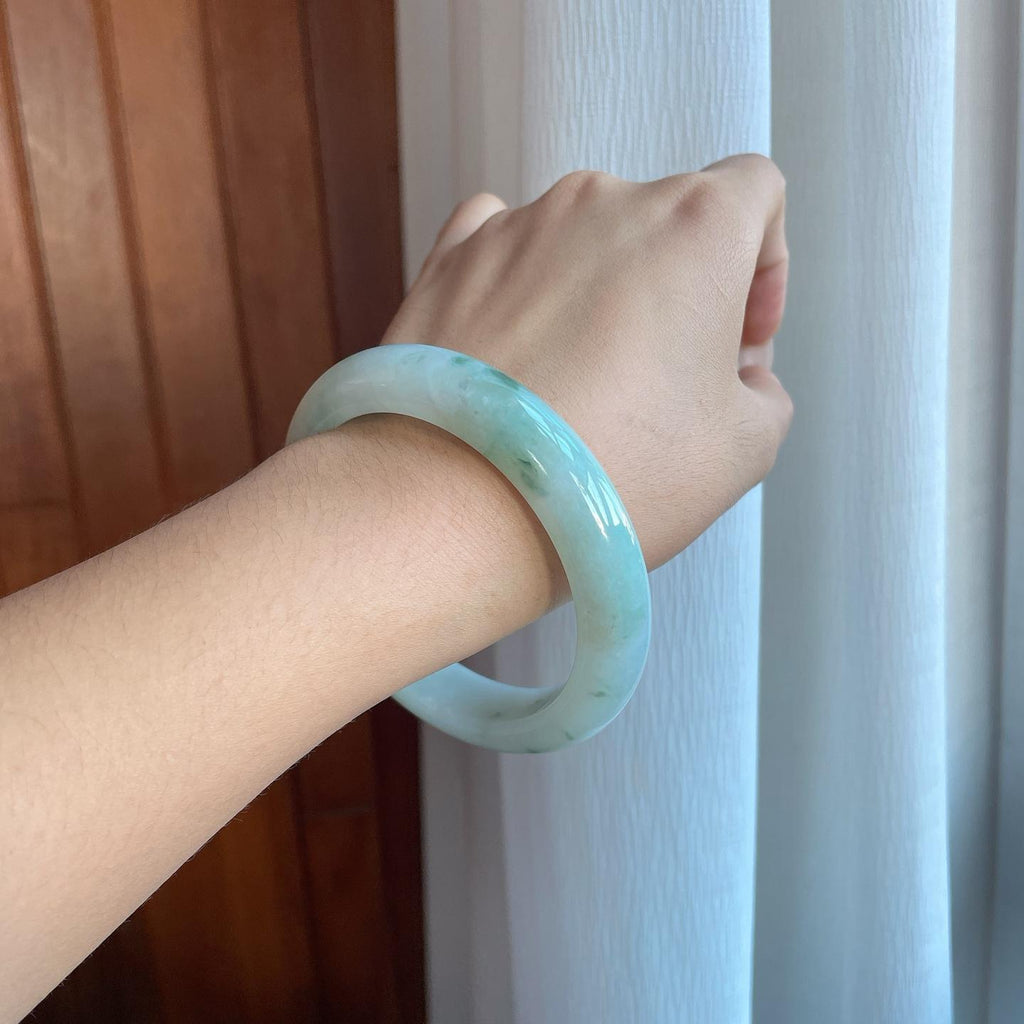 糯冰飘花翡翠平安镯（63mm）（yc266483）