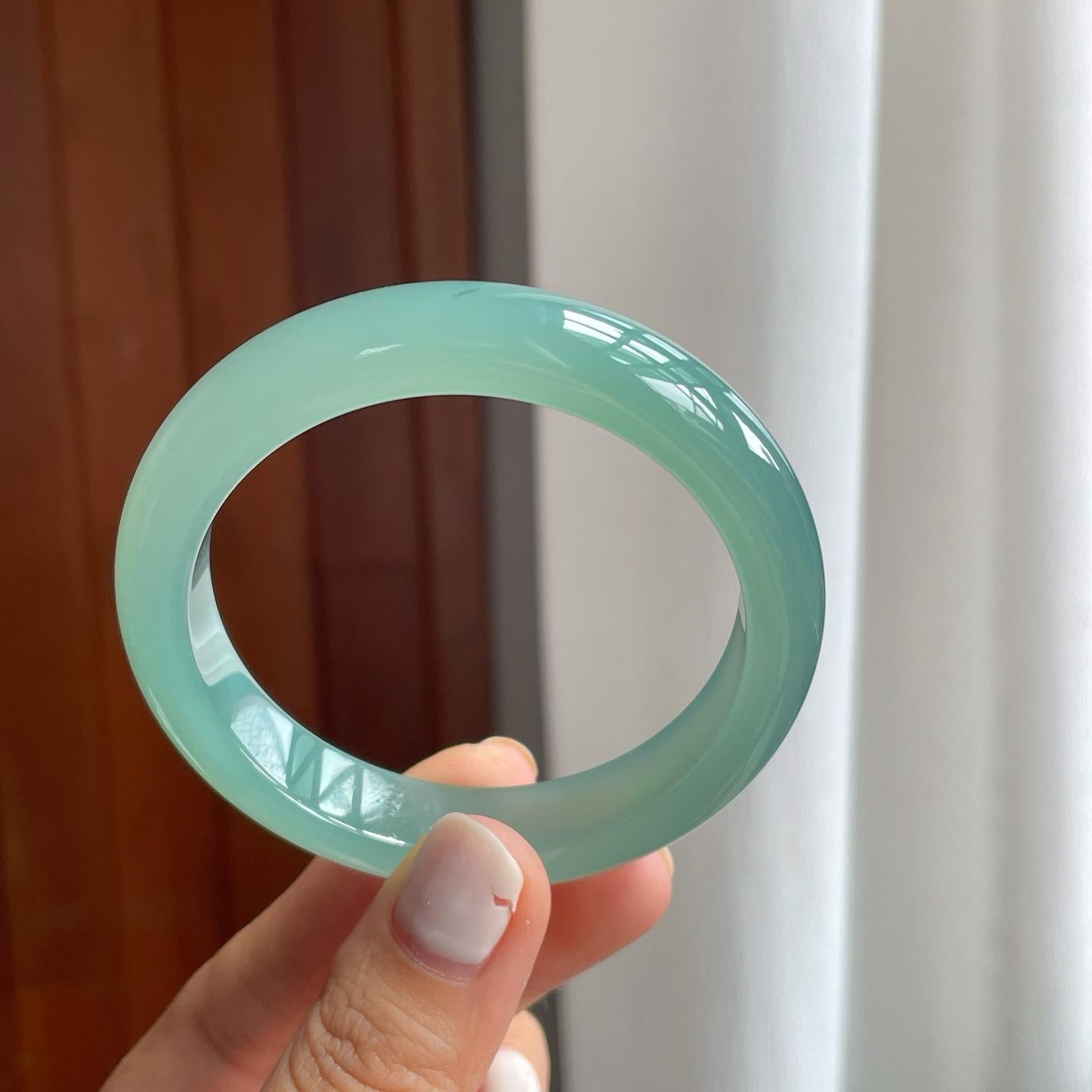 冰种蓝晴底翡翠平安镯（54.2mm）（yc257278）