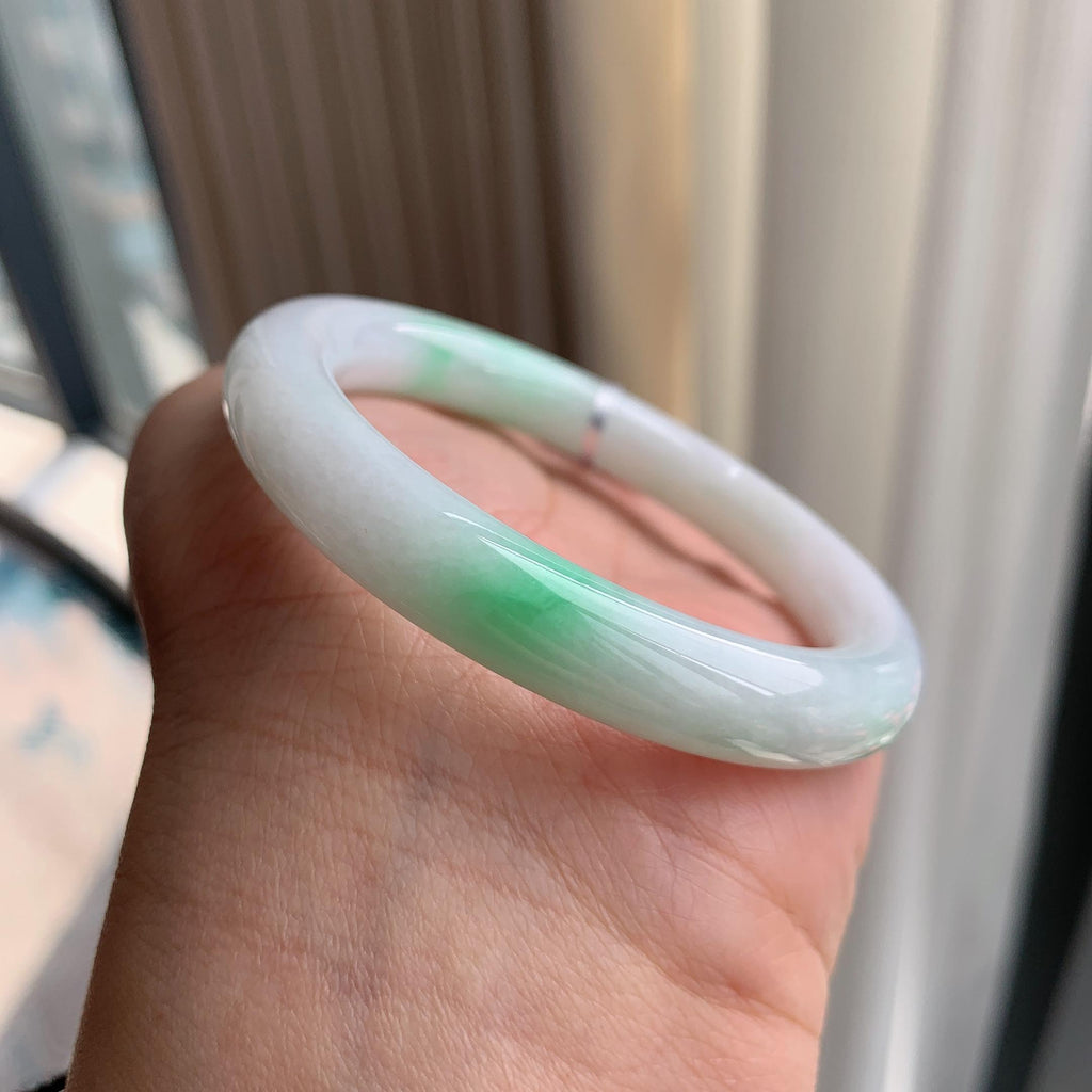 细糯种白底青圆条手镯（53.4mm）（yc293335）