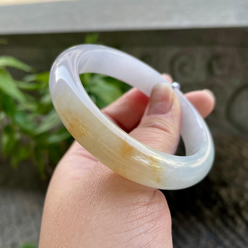 大圈口 糯冰种黄翡正圈平安镯58圈口 天然缅甸A货翡翠（yc320316）