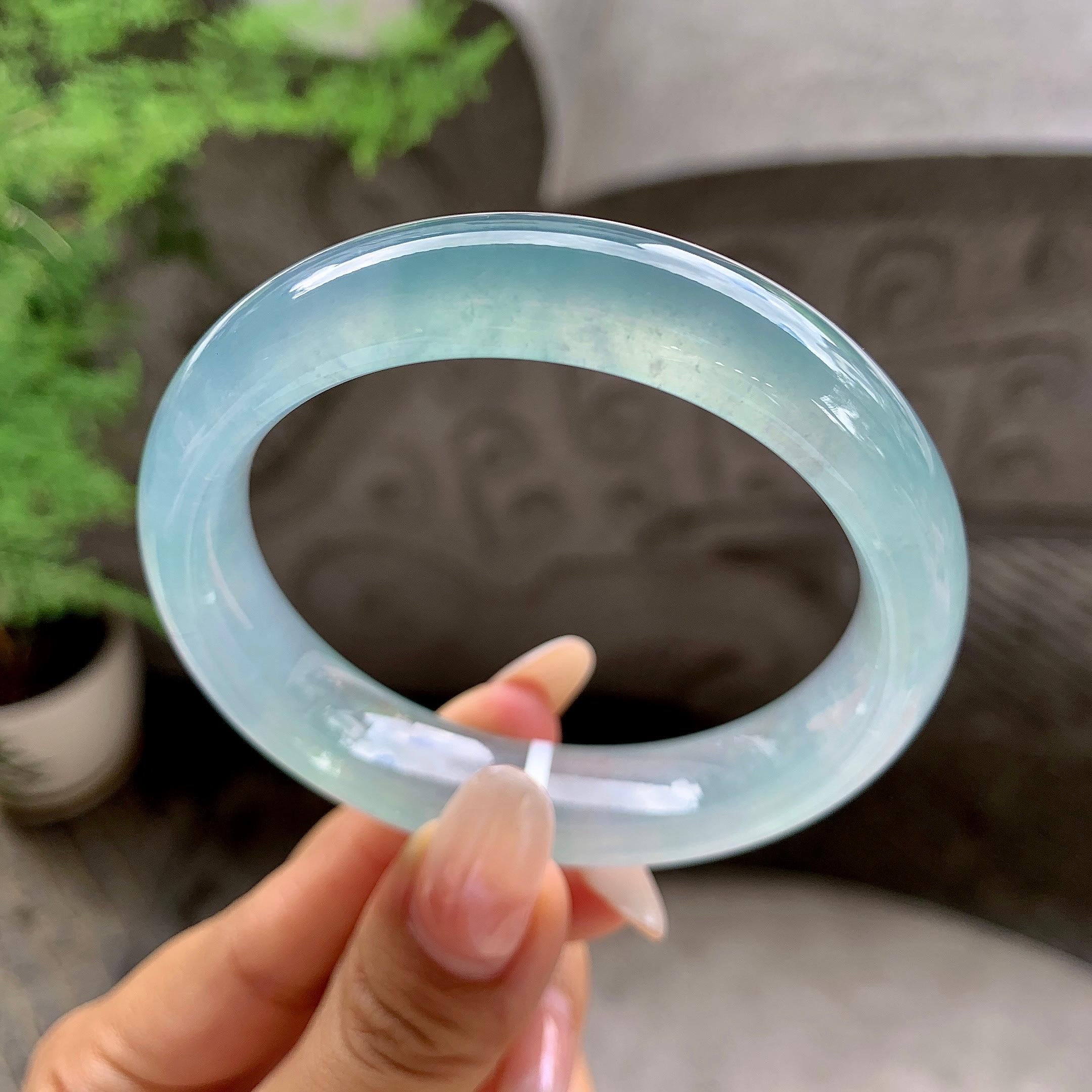 糯冰种蓝底平安镯（54.8mm）（yc203707）