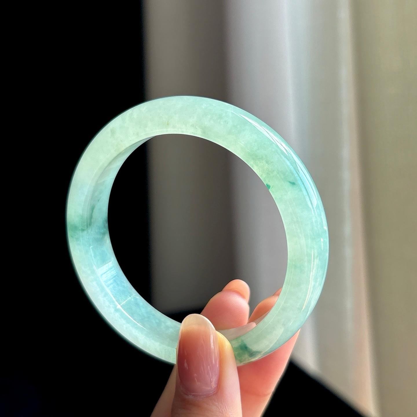 冰种飘花翡翠平安镯（53.2mm)（yc329527）