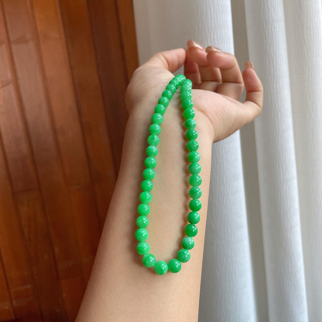 糯冰阳绿翡翠珠串项链（yc363636）