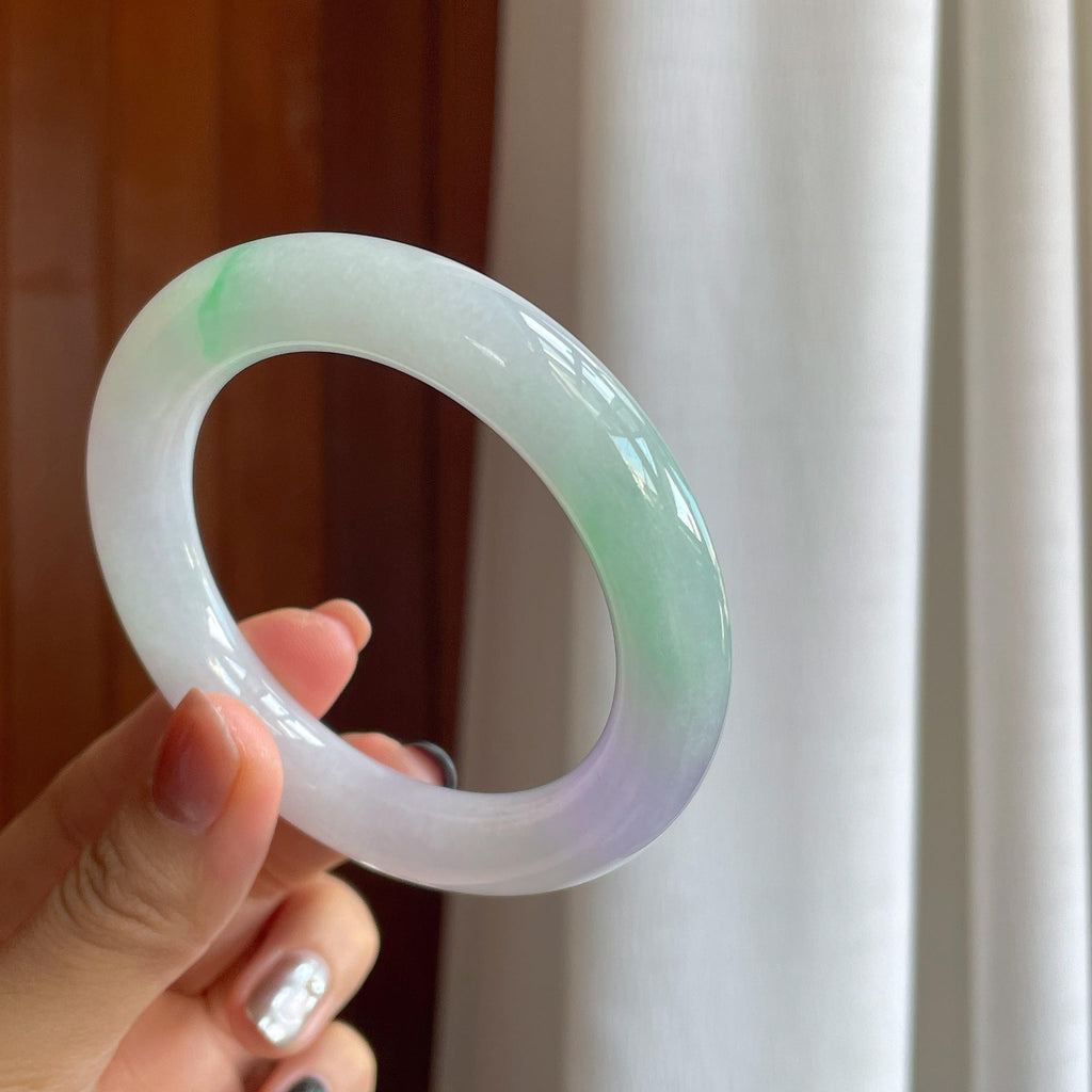 糯冰春彩翡翠圆条手镯（56mm）（yc283308）