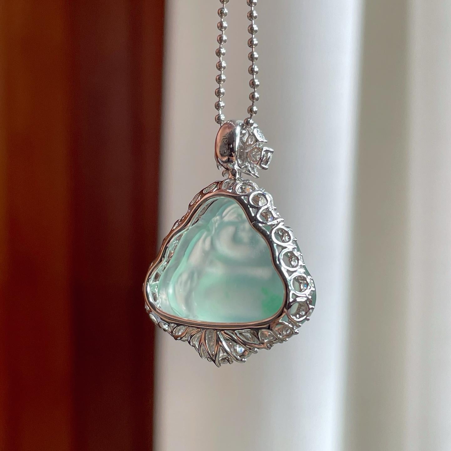 18k金钻镶冰玻种飘花翡翠佛公（yc263553）