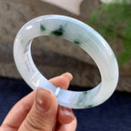 小圈口 细糯飘蓝花正圈平安镯 53圈口 天然缅甸A货翡翠（yc352929）