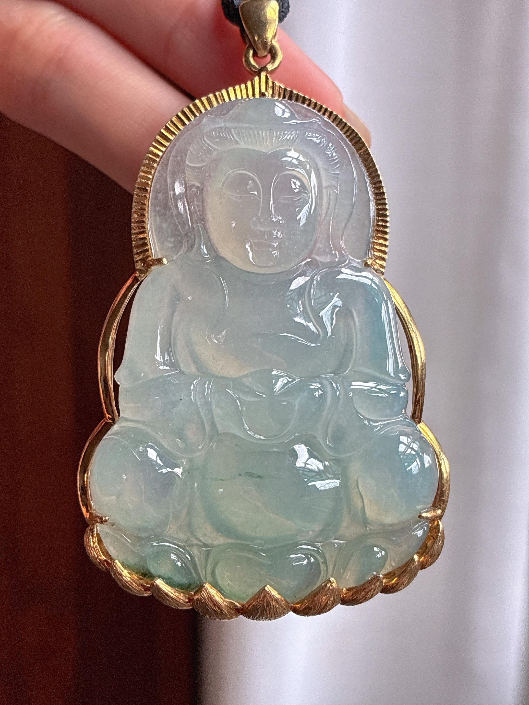 18k金镶糯冰晴底观音 天然缅甸A货翡翠（yc454699）