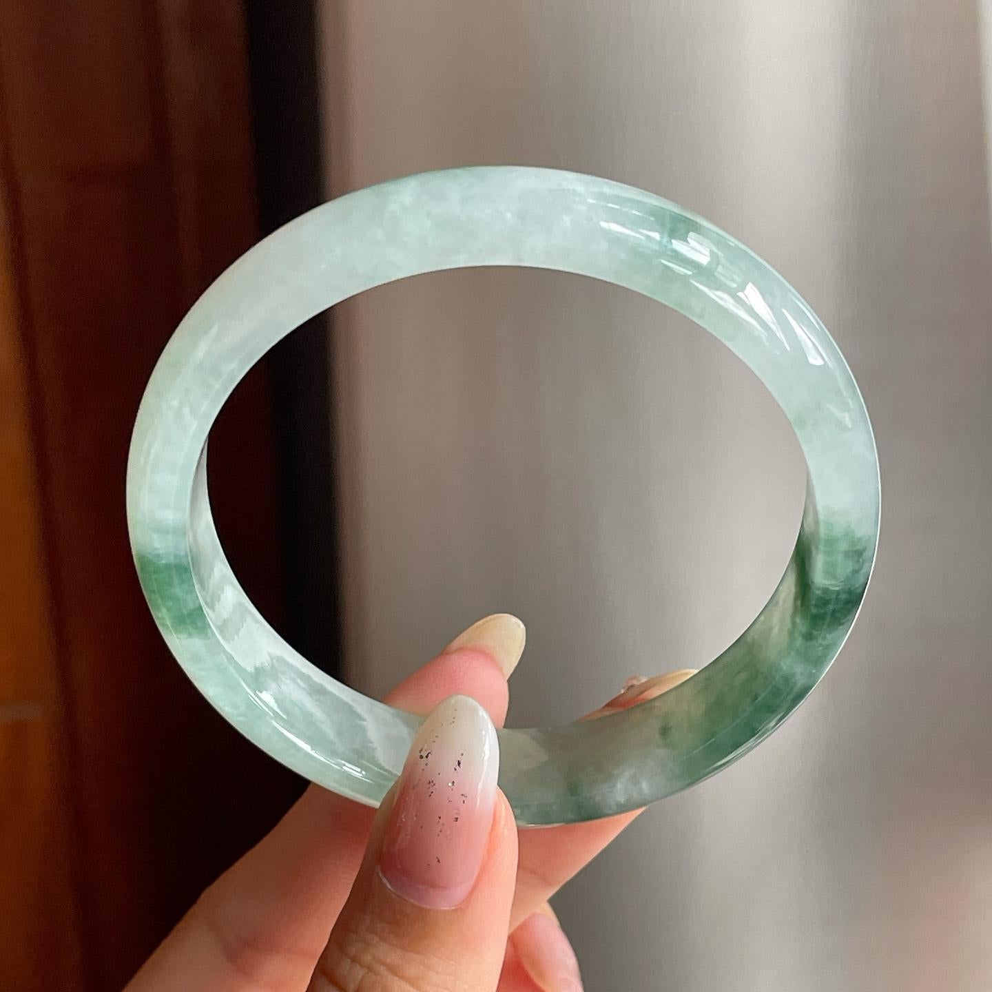糯冰种飘花翡翠平安镯（58.6mm）（yc217405）