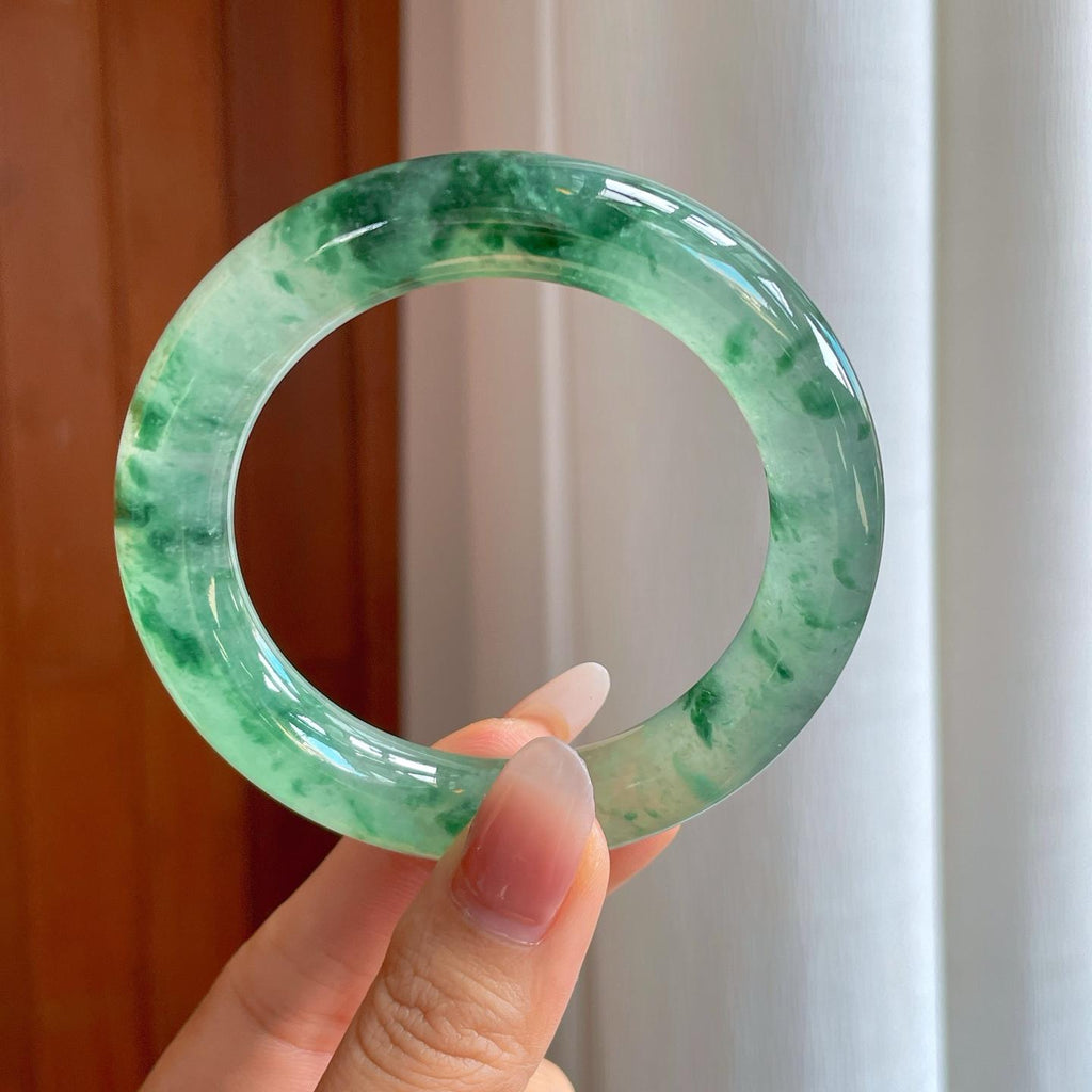 冰种飘花翡翠圆条手镯（56mm）（yc312989）