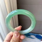 糯冰种湖水绿半山水圆条手镯 54.7圈口 天然缅甸A货翡翠（yc348288）