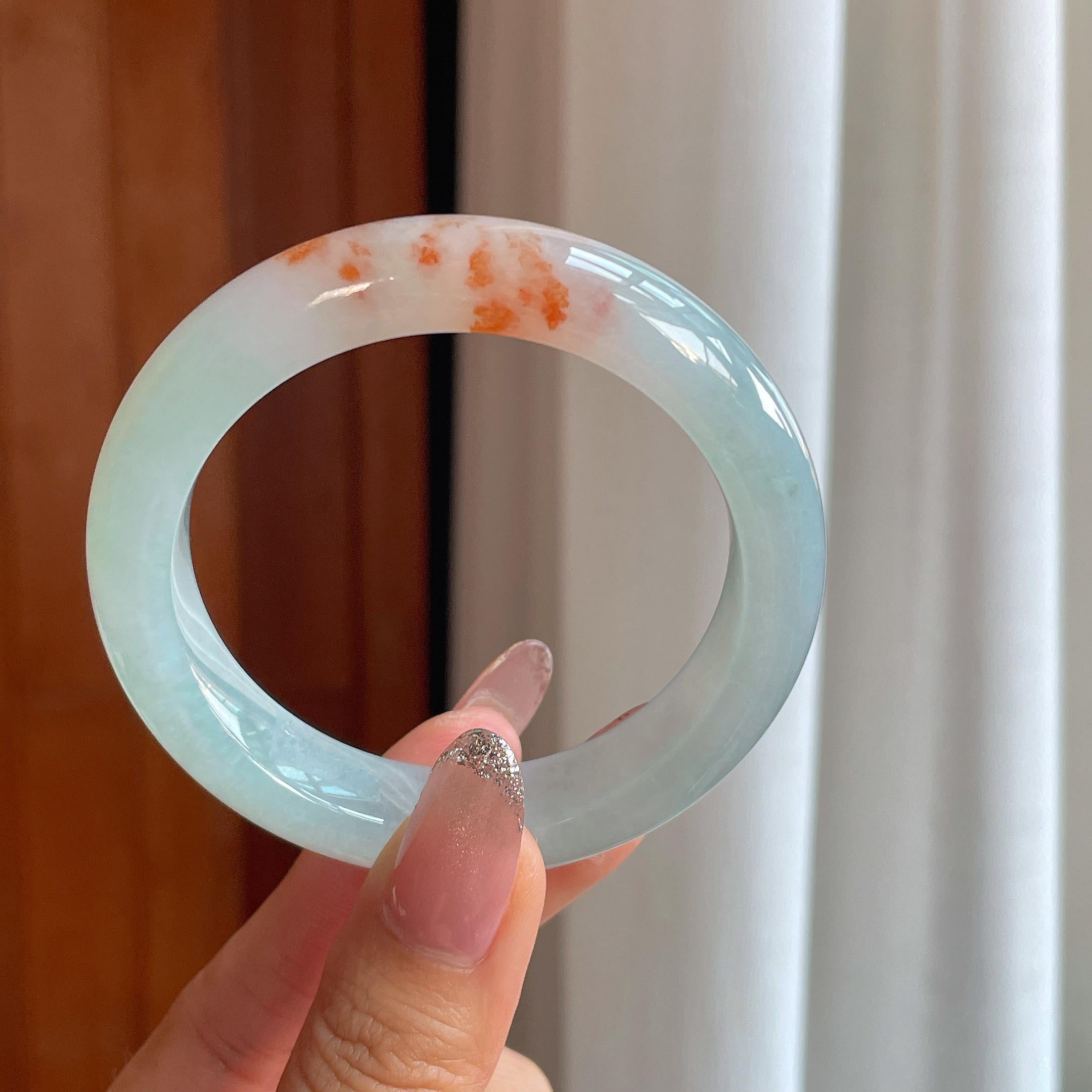 糯冰红翡特色翡翠平安镯（54mm）（yc356520）