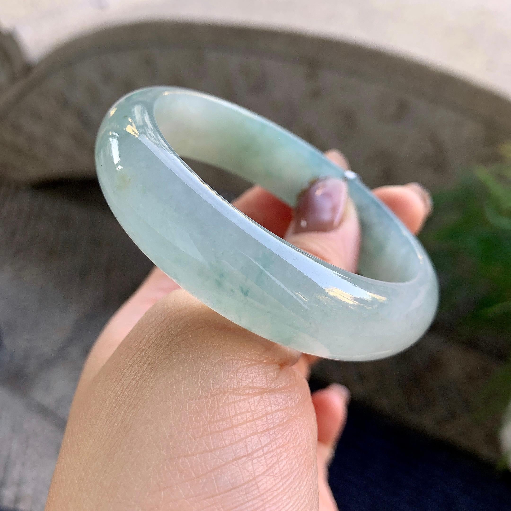 糯冰种飘花宽版轮胎手镯（57.6mm）（yc276219）