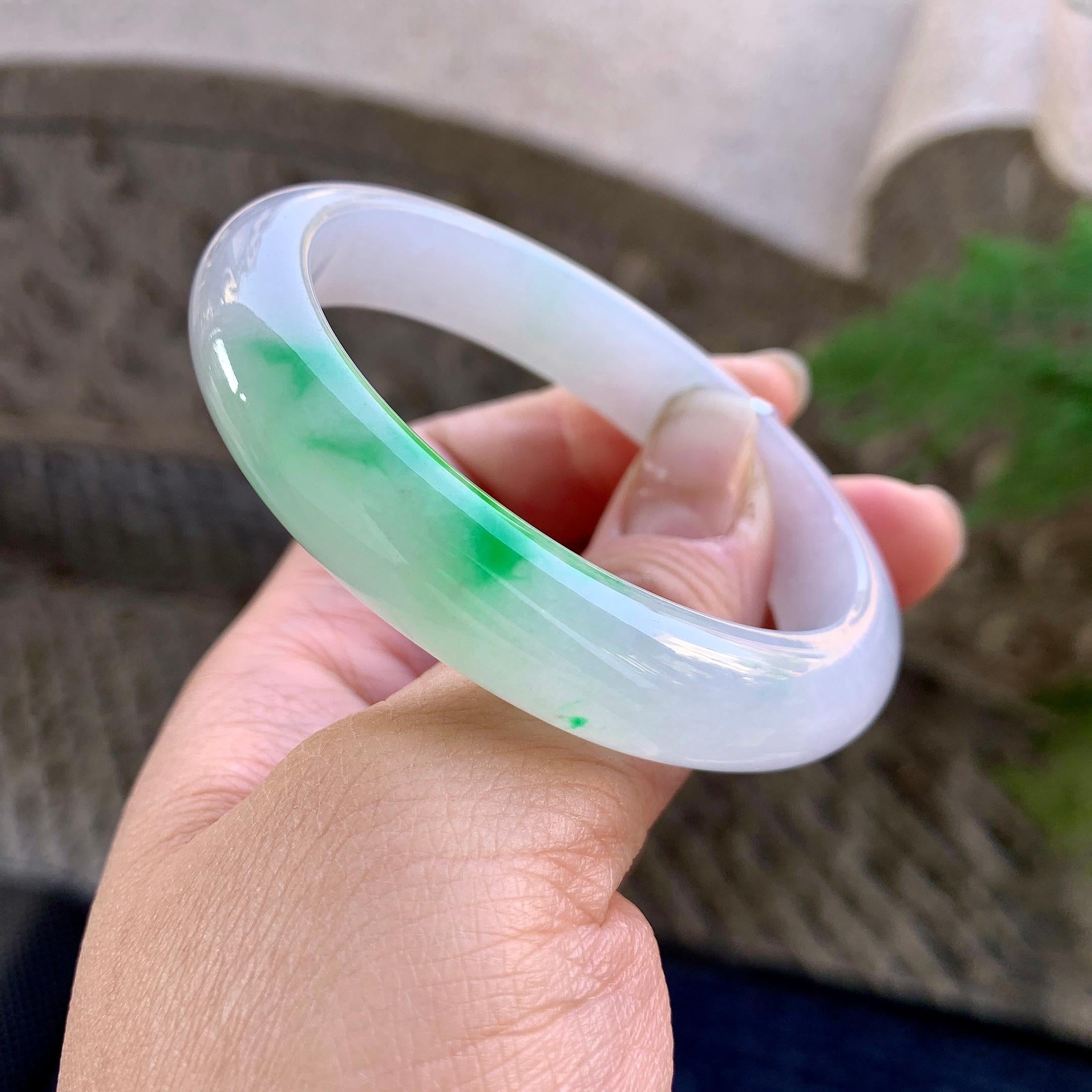 糯冰种白底青贵妃手镯（53.4mm）（yc305698）