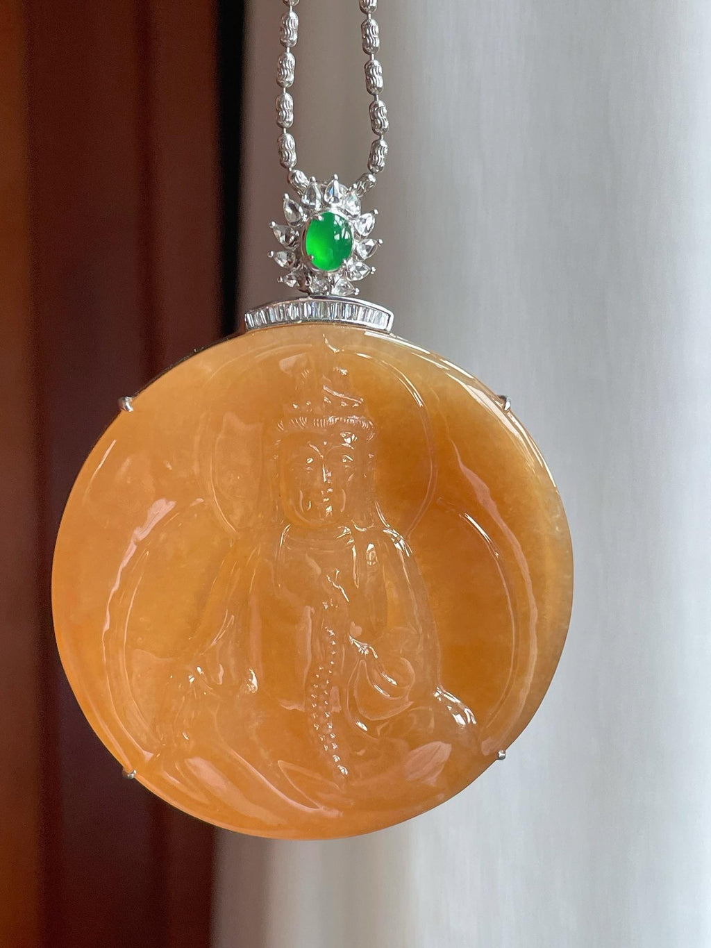 18k金镶冰种黄翡翡翠观音（yc248491）