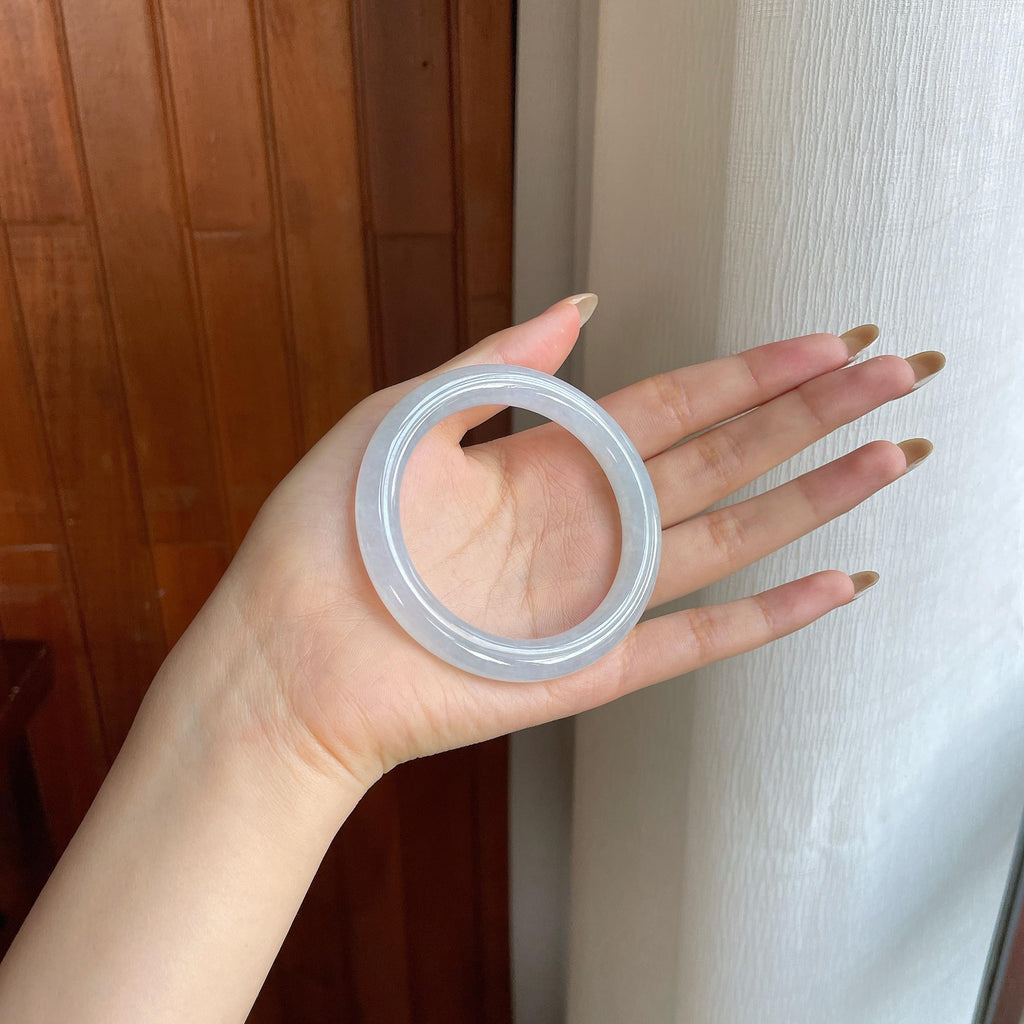 糯冰淡底色翡翠圆条手镯（54.2mm)（yc424268）