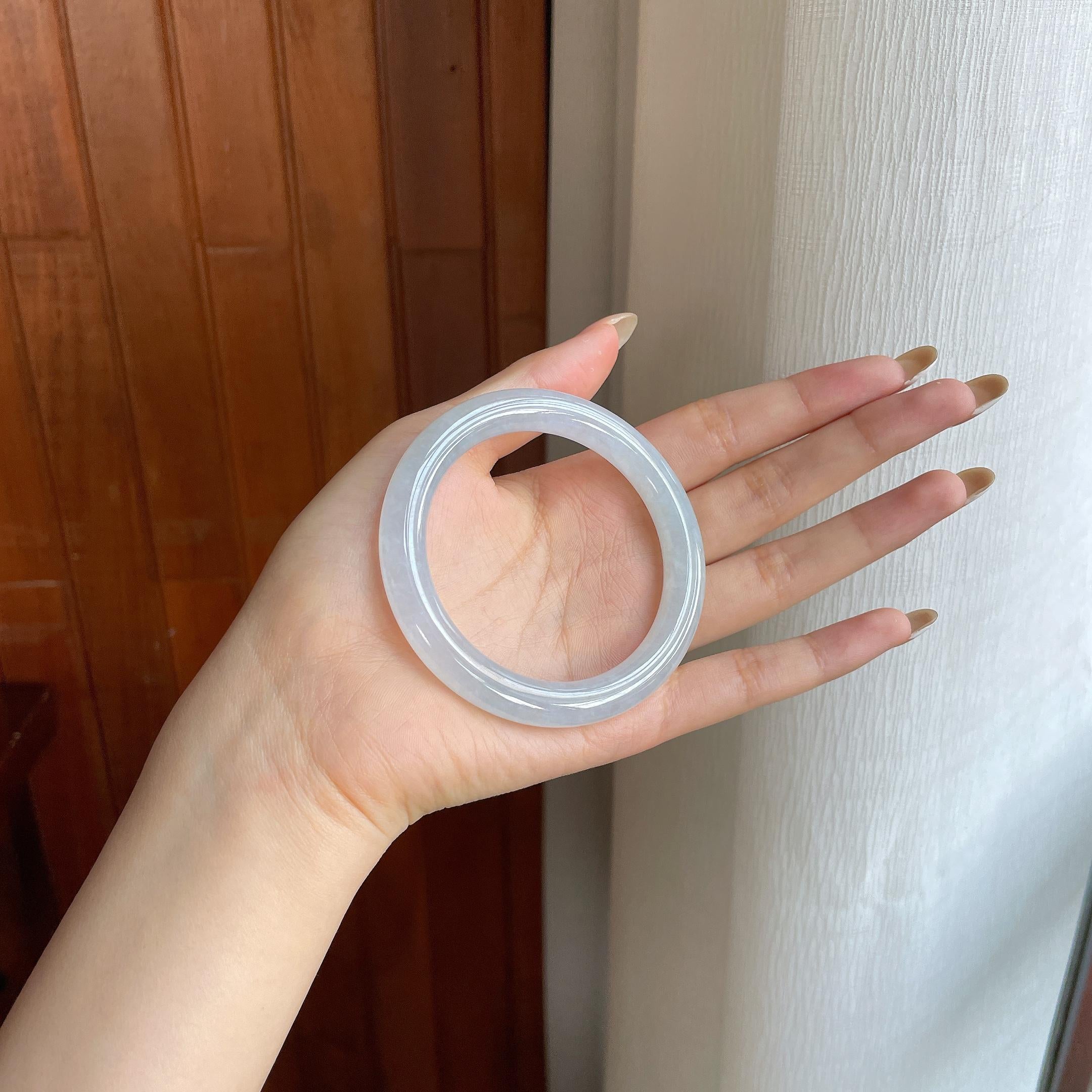 糯冰淡底色翡翠圆条手镯（54.2mm)（yc424268）