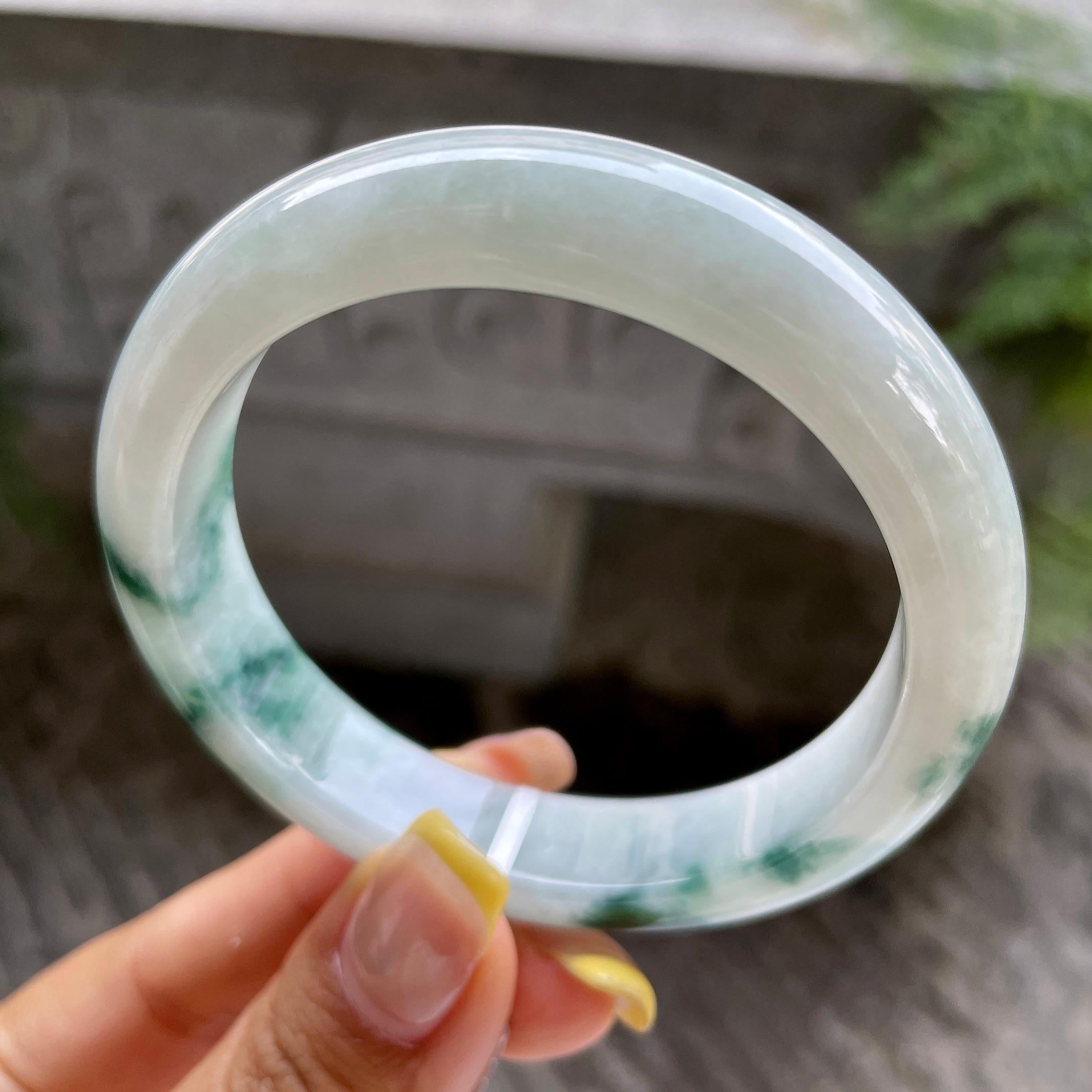 细糯种飘花正圈平安镯56.2圈         天然缅甸A货翡翠（yc389231）
