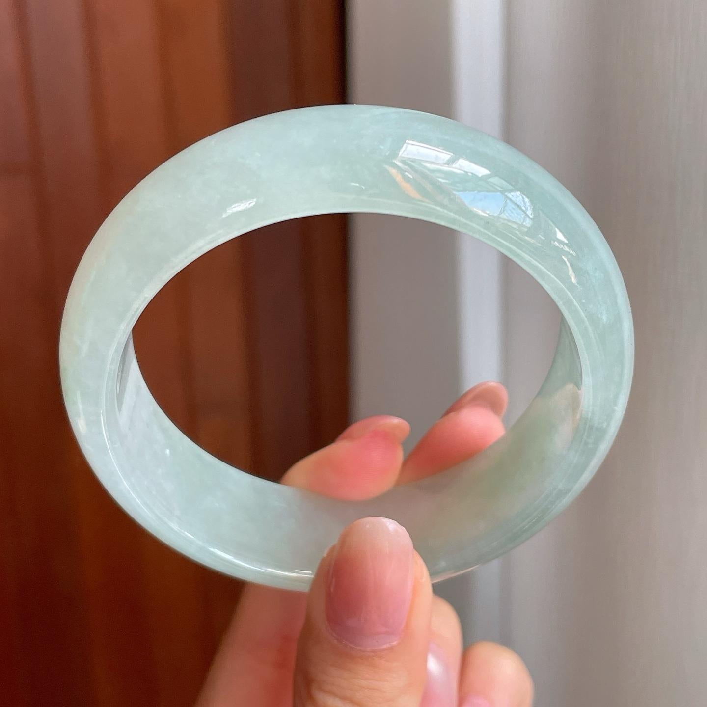 冰种宽版晴底翡翠平安镯（58mm)（yc363423）