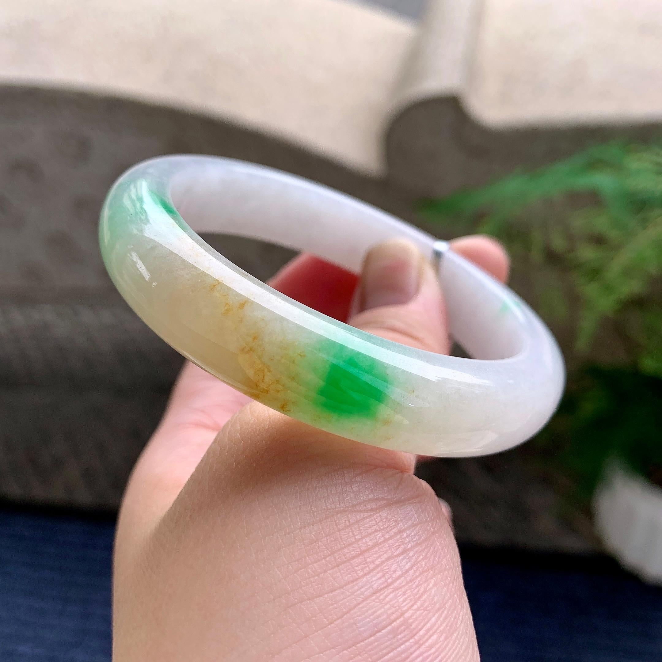 细糯种黄加绿平安镯（56.7mm）（yc233903）