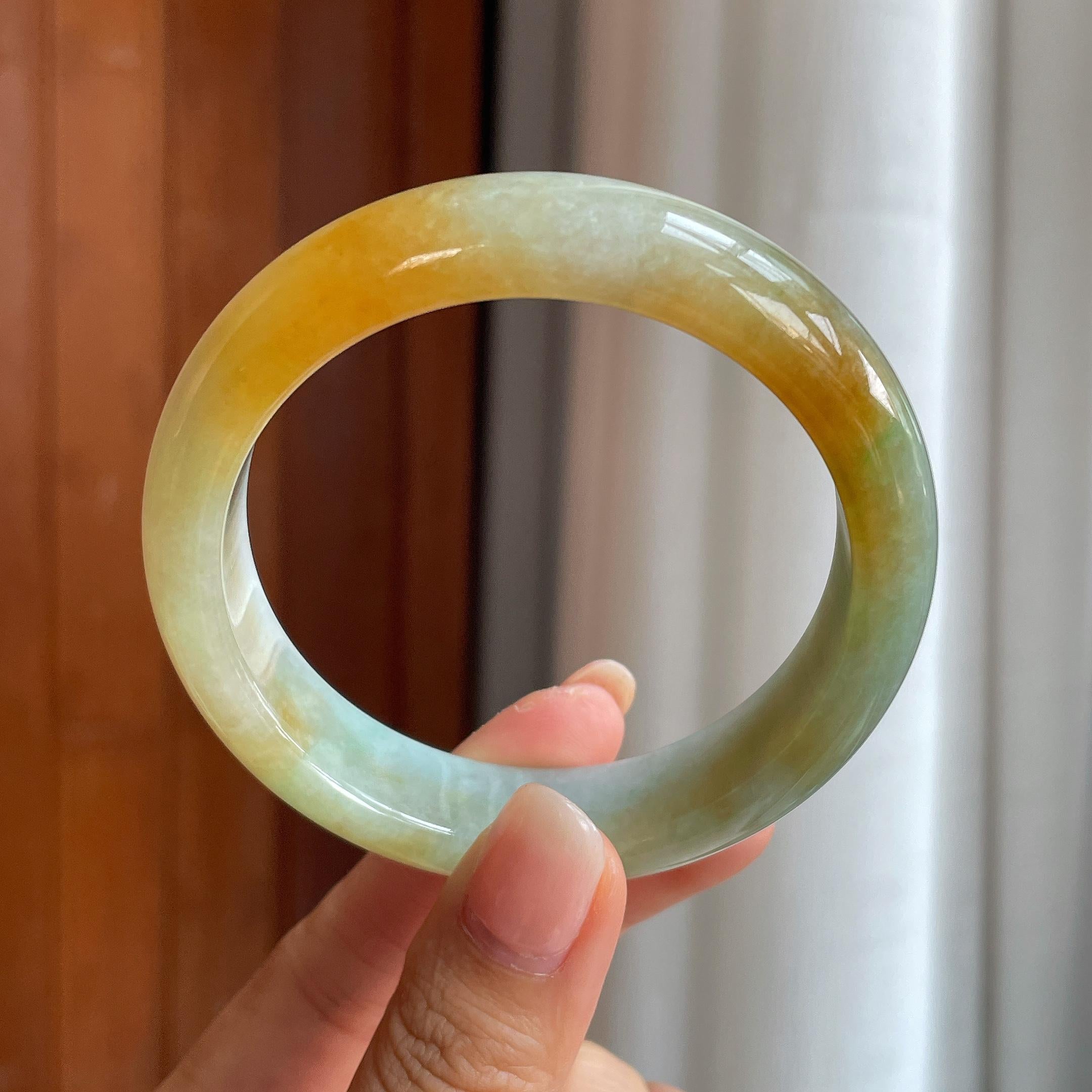 糯冰黄翡翡翠平安镯(58.6mm)（yc415385）