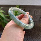 小圈口 细糯种飘绿花圆条手镯53圈口 天然缅甸A货翡翠（yc330300）