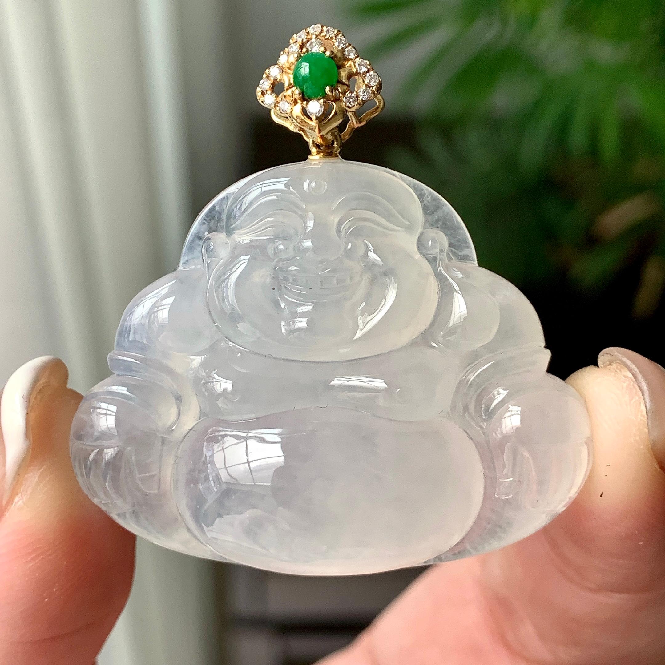 18K金钻镶糯冰种无色佛公吊坠  天然缅甸A货翡翠（yc362075）