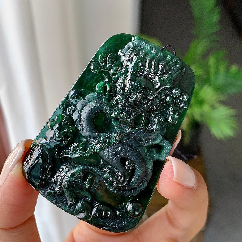 细糯种墨翠龙牌挂件（yc215128）